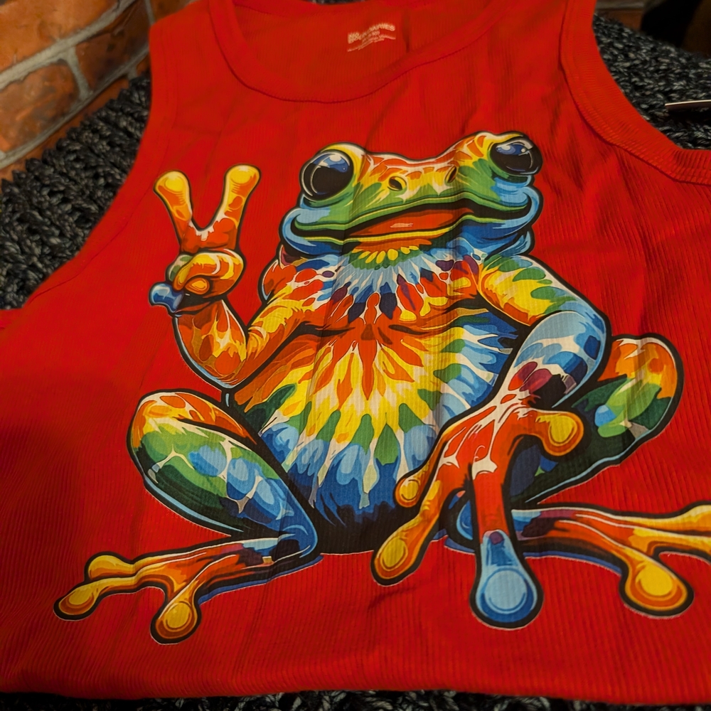 No Boundaries Red Tank Top with Colorful Frog